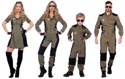 W4902+B02531 grün-schwarz Damen Kampfpilot Fliegerkombi Overall mit Brille - 3