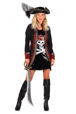 T3268 schwarz-rot Damen Piraten Jacke und Kleid - 0