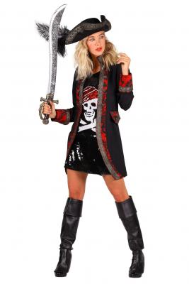 T3268 schwarz-rot Damen Piraten Jacke und Kleid - 1