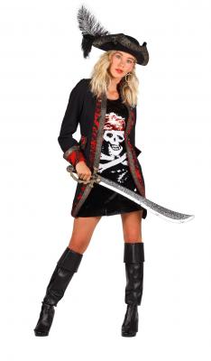 T3268 schwarz-rot Damen Piraten Jacke und Kleid - 2