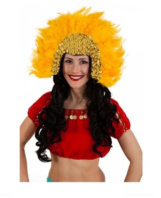 O46030-14 gelb-gold Damen Rio Samba Kopfschmuck mit Federn