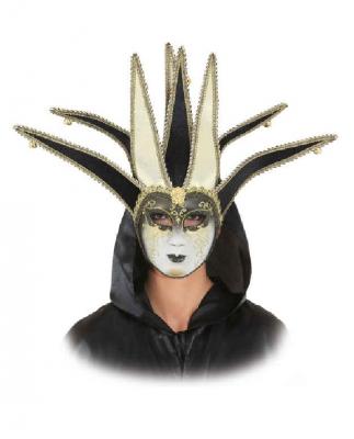 O46051 schwarz-gold Damen Herren Venizianische Maske mit Glöckchen