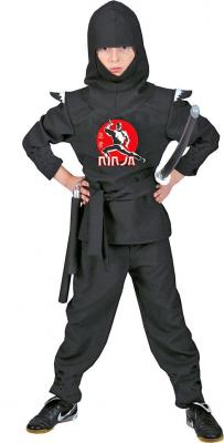 Fu401104-116 schwarz Kinder Junge Mädchen Ninja Schwertkämpfer Kostüm Gr.116