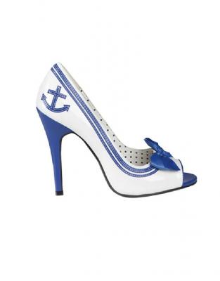 B46332-38 blau-weiß Damen Navy Schuhe High Heels Marineschuh Gr.38 - 0