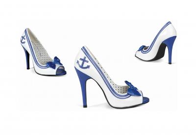 B46332-38 blau-weiß Damen Navy Schuhe High Heels Marineschuh Gr.38 - 1