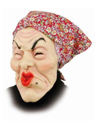 O40604 beige-rot Damen Herren Überziehmaske alte Frau mit Kopftuch