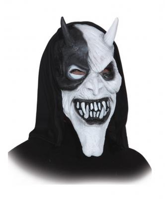 O40409 weiß-schwarz Damen Herren Halloween Maske Halbmaske Teufel