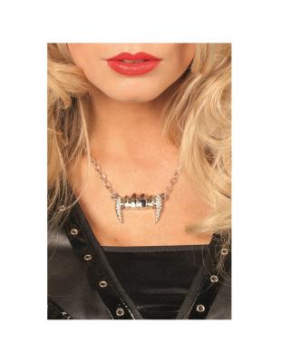 W31520-27 silberfarbend Damen Herren Halloween Halskette Vampir Zähne