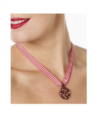 W31524 rot-weiß Damen Trachten Band Brezel Kette - 1