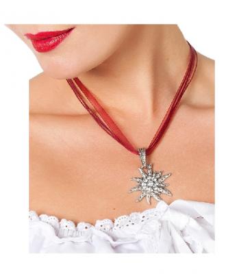 W31534 silber-dunkelrot Damen Trachten Kette Edelweiß Blume