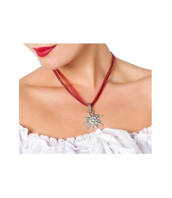 W31534 silber-dunkelrot Damen Trachten Kette Edelweiß Blume - 1