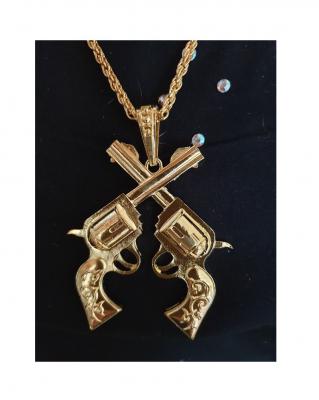 W31008-28 goldfarbig Damen Herren Kette mit 2 Pistolen - 0