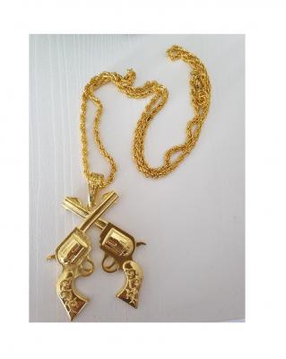 W31008-28 goldfarbig Damen Herren Kette mit 2 Pistolen - 2