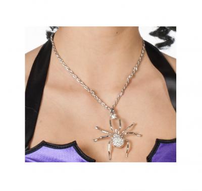 W31043 silberfarbend Damen Spinnen Kette Hexenkostüm - 1