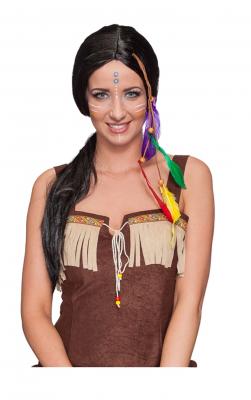 O32249-A schwarz Mädchen Damen Indianerperücke Apachenperücke schwarzer Falke - 0