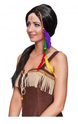 O32249-A schwarz Mädchen Damen Indianerperücke Apachenperücke schwarzer Falke - 1