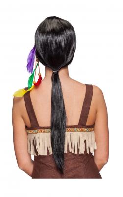 O32249-A schwarz Mädchen Damen Indianerperücke Apachenperücke schwarzer Falke - 2