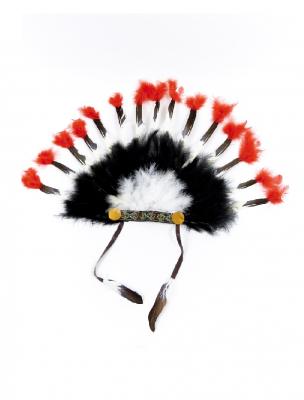 Fu50294 schwarz-weiß-rot Damen Herren Indianer Feder Federkopfschmuck - 0