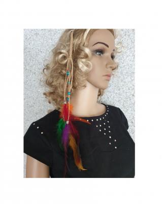 K83520012 braun-bunt Damen Indianer Haarclip Lederbändchen - 2