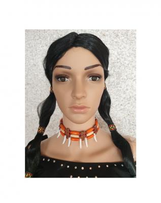 Fu505559 orange-braun Damen Indianer Perlenkette Westernkette - 0