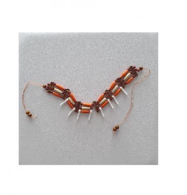 Fu505559 orange-braun Damen Indianer Perlenkette Westernkette - 1