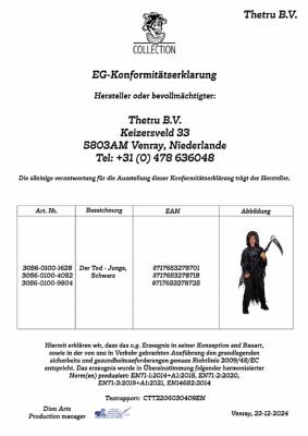 T3056-116-128 schwarz Kinder Junge Sensenmann Fetzenumhang mit Kapuze und Sense 