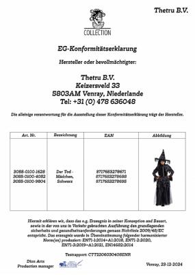 T3055-98-104 schwarz Kinder Mädchen Hexen Kostüm mit Hut 