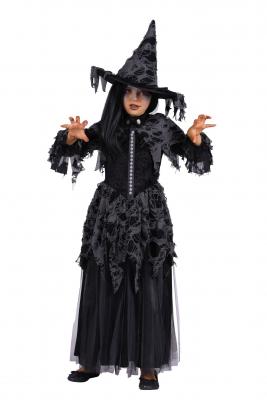 T3055 schwarz Kinder Mädchen Hexen Kostüm mit Hut 