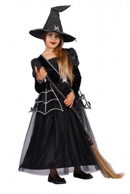 T3062-98-104 schwarz-silber Kinder Mädchen Hexen Kostüm mit Hut 