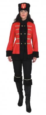 O9601 schwarz-rot Damen Kosaken Kostüm Jacke-Hose-Mütze - 0