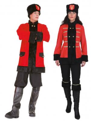 O9601 schwarz-rot Damen Kosaken Kostüm Jacke-Hose-Mütze - 1