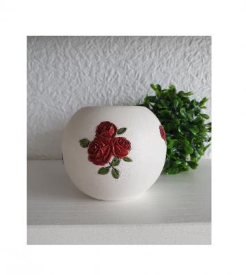 Gi20 creme-rot Holz Teelichthalter Rosen Design Gilde - 0