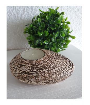 Gi23 beige-braun Keramik Teelichthalter klein Natur Stein Gilde - 0