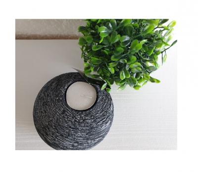 Gi26 grau Keramik Teelichthalter flache Stein Form Natur Geriffelt Gilde - 2