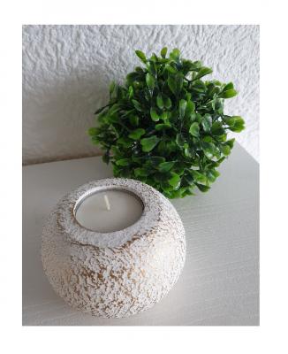 Gi27 weiß-gold Keramik Teelichthalter rund Gilde