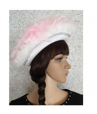 N2 weiß mit Silberborte Marabu weiß und rosa-weißer Boa Funkenhut - 2