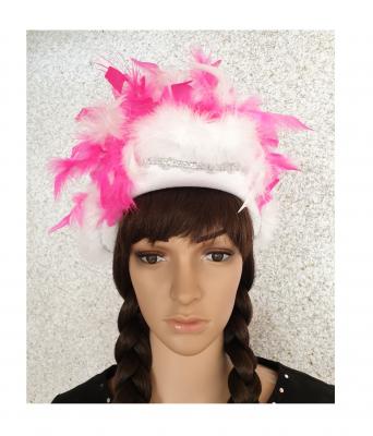 N3 weiß mit Silberborte Marabu weiß und pink-weißer-mix Boa Funkenhut - 1