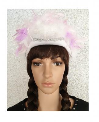 N5-53-54 weiß mit Silberborte Marabu weiß und rosa-flieder-weißer Boa mit Glitzerfäden Funkenhut Gr.53-54 - 1