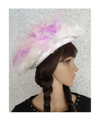 N5-57-58 weiß mit Silberborte und rosa-flieder-weißer Boa mit Glitzerfäden Kinder-Damen-Herren Funkenhut Gr.57-58 - 2