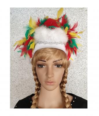 N6-57-58 weiß mit Silberborte Marabu weiß und rot-grün-gelb-mix Regenbogen Boa Funkenhut Gr.57-58 - 1