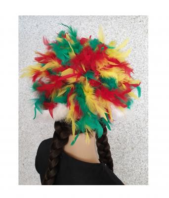 N6 weiß mit Silberborte Marabu weiß und rot-grün-gelb-mix Regenbogen Boa Funkenhut - 3