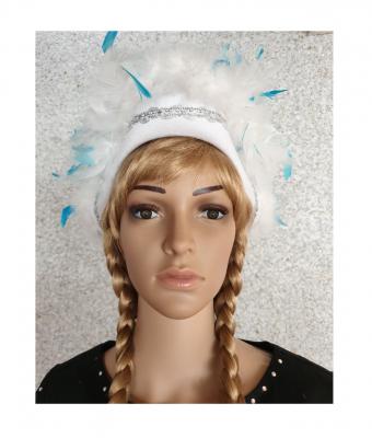 N8-59-60 weiß mit Silberborte Marabu weiß und türkis-weißer-mix Boa Funkenhut Gr.59-60 - 1