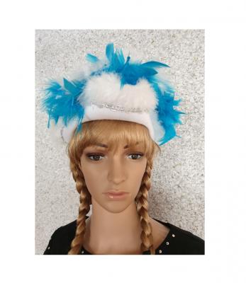 N9-57-58 weiß mit Silberborte Marabu weiß und türkis-weißer Boa Funkenhut Gr.57-58 - 1