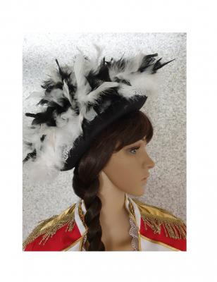 N11-53-54 schwarz mit Silberborte Marabu wei9 und schwarz-weißer-mix Boa Funkenhut Gr.53-54 - 2