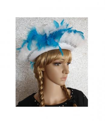 N9-55-56 weiß mit Silberborte Marabu weiß und türkis-weißer Boa Funkenhut Gr.55-56 - 2