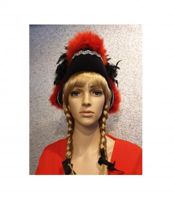 N12-59-60 schwarz mit Silberborte (roter Marabu) und schwarzer Boa mit Silberfäden Damen-Herren Funkenhut Gr.59-60 - 1