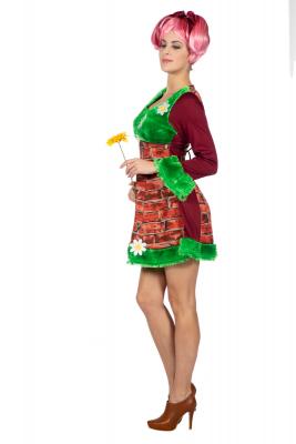 W4079 braun-grün Damen Mauerblümchen Kostüm Gärtnerin Blumenkleid - 1