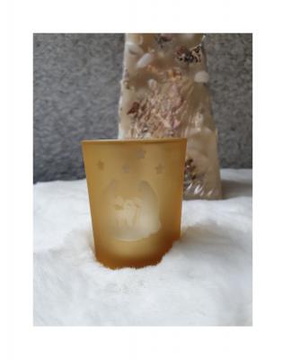 Gi226-klein gold Teelicht aus Glas Motiv Krippenbild Gilde