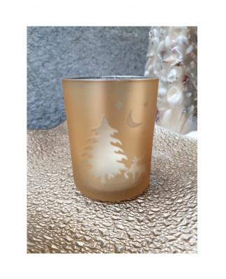 Gi227 gold Teelicht aus Glas Motiv Tannenbaum Gilde - 0