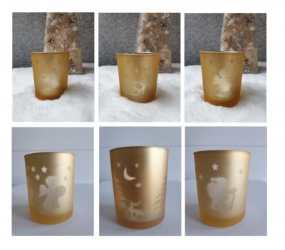 Gi227 gold Teelicht aus Glas Motiv Tannenbaum Gilde - 1